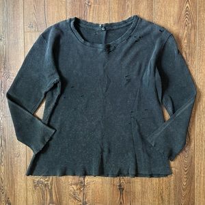 LF Grey/Black Distressed Long Sleeve Thermal Top